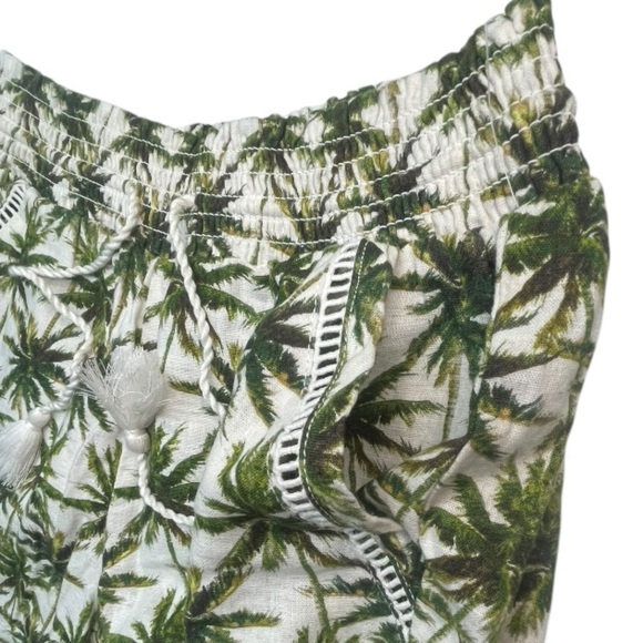 BRIGGS Drawstring Shorts Linen Blend White/Green Palm Trees Size: S - Picture 4 of 10